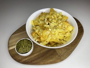 Organic Tortilha gratinated with vegan Cheese and Basil Pesto   at Vegan Wine and Tapas by Markus in Porto