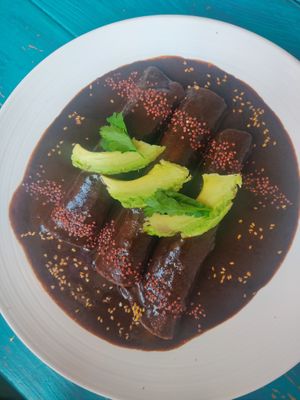 A vegan mole filled with vegetables.  at La Chiquita in Valle De Bravo