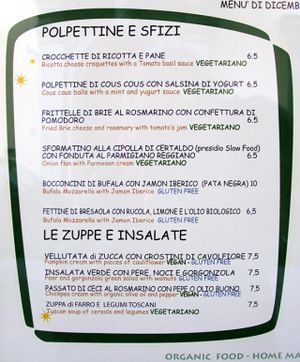 part of the menu at Vivanda in Florence