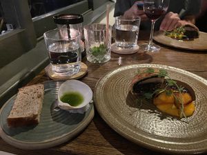 Mushroom with bread and seaweed-infused oil  at natuRe waikiki in Honolulu