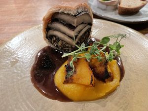 Portobello Mushroom / Laulau- puffed pastry stuffed with portobello mushroom and mushroom duxelles   at natuRe waikiki in Honolulu