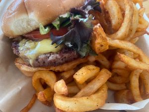 “Soul Survivor” with curly fries  at Trap Vegan in Detroit