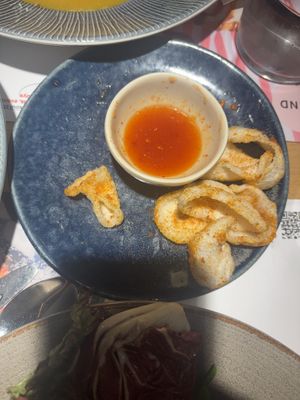 Vegan “prawn” crackers (half eaten, sorry!)  at Wagamama - Leisure Park in Cambridge