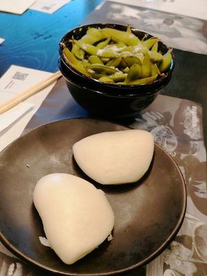 Steamed buns with edamame at Wagamama in Swansea