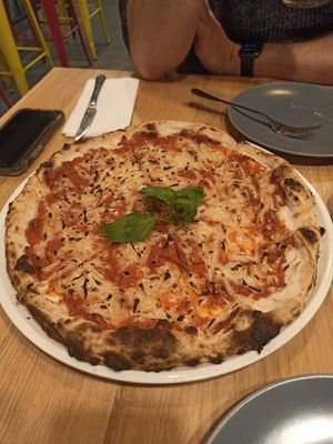 Bolognese pizza at Vegan Garden Budapest in Budapest