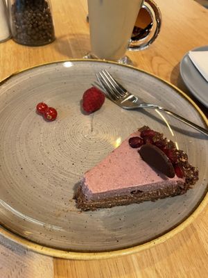 Ooops I tried before I took photos. Pomegranate cake  at Vegan Garden Budapest in Budapest