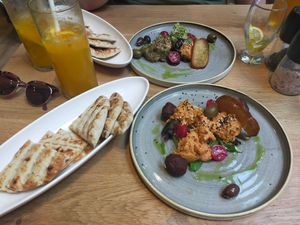 Hummus with fresh (delicious) pita at Vegan Garden Budapest in Budapest