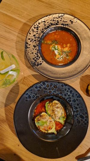 Hungarian Goulash / Zucchini stuffed with vegetables, tofu and quinoa at Vegan Garden Budapest in Budapest