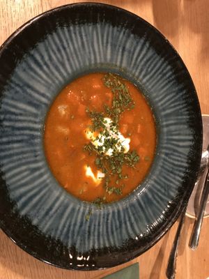 Hungarian goulash soup  at Vegan Garden Budapest in Budapest