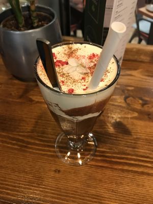 Raspberry hot chocolate  at Vegan Garden Budapest in Budapest