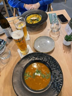 We had pumpkin soup with pear - great combination and goulash with bacon - both delicious❤️  at Vegan Garden Budapest in Budapest