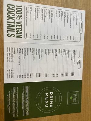 the drink menu (it's not on the website)  at Vegan Garden Budapest in Budapest