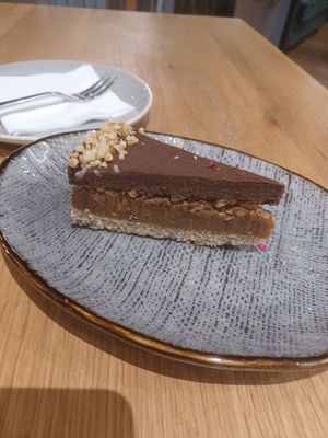 Salted caramel and chocolate cake at Vegan Garden Budapest in Budapest