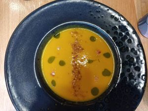 Soup of the day (pumpkin soup) at Vegan Garden Budapest in Budapest
