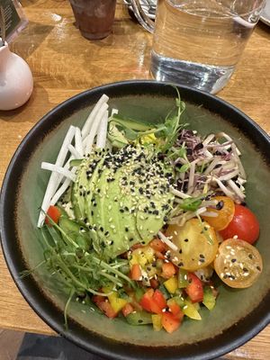 Poke bowl (lots of mango sticky rice hidden under the veg)  at Vegan Garden Budapest in Budapest
