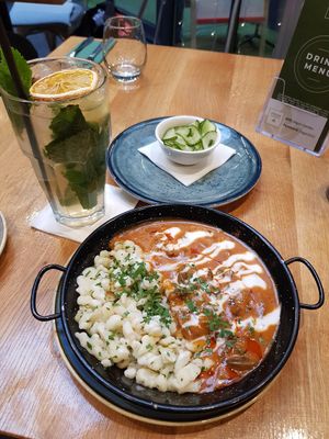 Paprikash and elderflower lemonade at Vegan Garden Budapest in Budapest