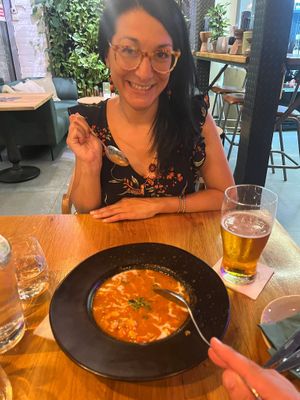 Me super happy with the goulash 🤣 at Vegan Garden Budapest in Budapest