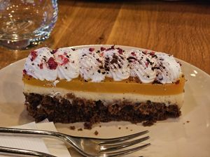 Dessert with passion fruit at Vegan Garden Budapest in Budapest