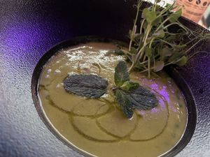 Pea soup  at Vegan Garden Budapest in Budapest