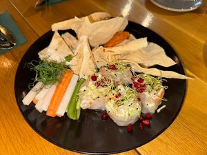 Vegan Garden Plate with cauliflower puree and fried pastried tofu  at Vegan Garden Budapest in Budapest