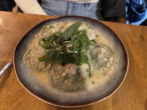 Spinach & feta green raviolii  at Vegan Garden Budapest in Budapest