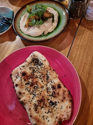Hummus with pita at Vegan Garden Budapest in Budapest