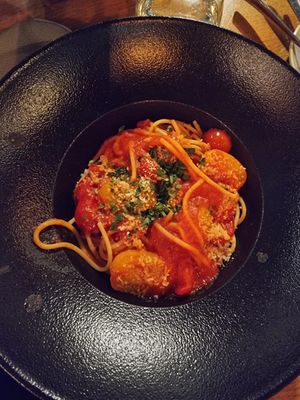 Tomato pasta at Vegan Garden Budapest in Budapest