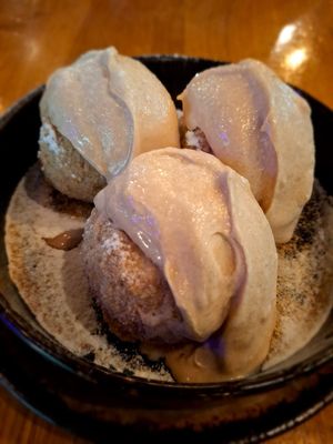 Dessert dumplings with cinnamon and “cottage cheese"   at Vegan Garden Budapest in Budapest