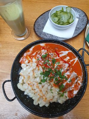 Mushroom stew and dumplings at Vegan Garden Budapest in Budapest