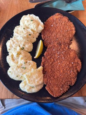 Schnitzel and mash. This was sooooo good!  at Vegan Garden Budapest in Budapest