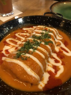 stuffed pancake in paprika sauce   at Vegan Garden Budapest in Budapest