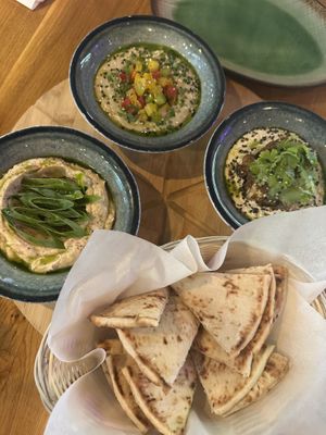 Sharing dips & pita   at Vegan Garden Budapest in Budapest