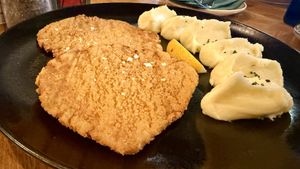 Schnitzel with mashed potato  at Vegan Garden Budapest in Budapest