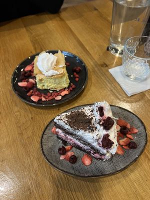Vegan cream cake and black Forrest cake  at Vegan Garden Budapest in Budapest