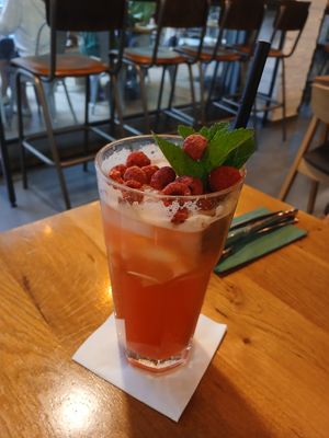 Raspberry lemonade at Vegan Garden Budapest in Budapest