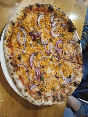 Tuna pizza at Vegan Garden Budapest in Budapest