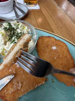 Wiener snitzel with potato saladd  at Vegan Garden Budapest in Budapest