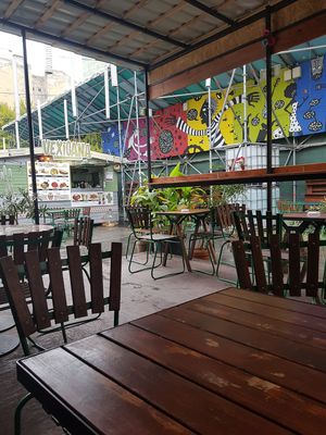 The undercover seating area at Vegan Garden Budapest in Budapest