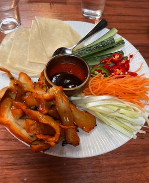 Peking duck rolls (before rolling)  at Hochi Mama in Richmond