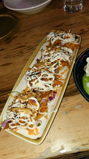 Roast vegan duck wonton crisps at Hochi Mama in Richmond