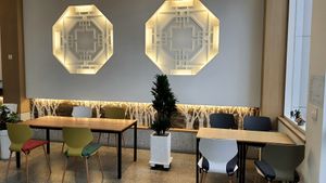 interior of location - seating on 1st floor at Fortunate Coffee - 씽푸커피 in Ansan