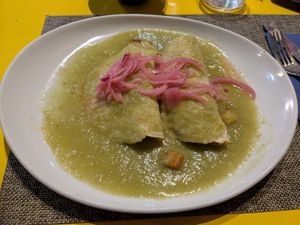 Enchiladas with green (sour) sauce at La Lupe Cantina in Lanzarote
