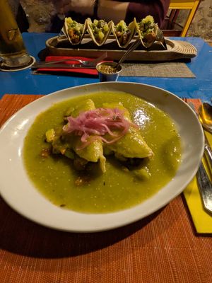 Vegan enchiladas with green sauce at La Lupe Cantina in Lanzarote