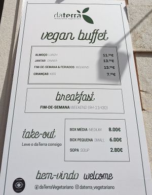 Menu at daTerra in Faro