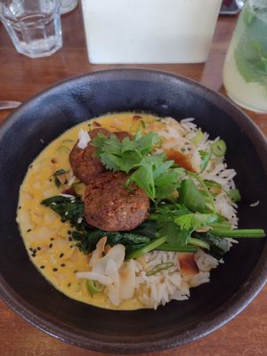 Vegan curry falafel at Passion Cafe Playa den Bossa in Ibiza