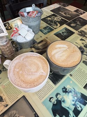 Lattes with oat milk😄 at L.A. Cafe in Waterford
