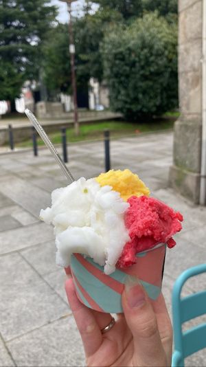 Sorvetes veganos de manga, lima e framboesa  at Pappa'Lab in Braga