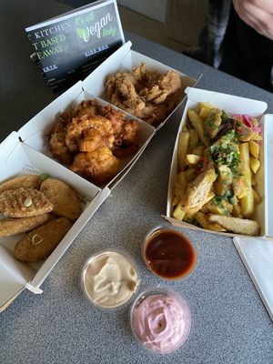 Chiqin Wings, Cauli Wings, Southern Fried Oyster Mushrooms and Katsu Loaded Fries. Couldn’t fault any of the food, as always   at V Street Kitchen in Cleethorpes