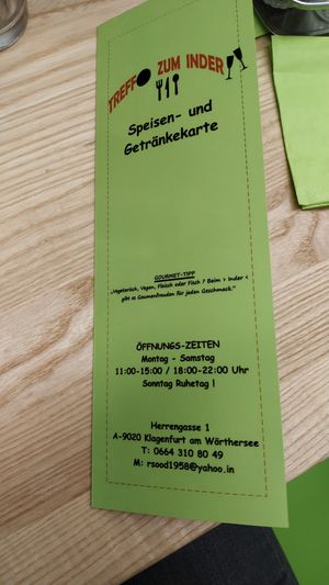 Karte at TREFF – ZUM INDER in Klagenfurt