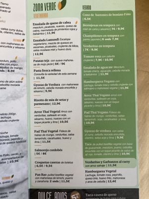 Vegetarian/Vegan part of the menu  at LaMundi in Cordoba